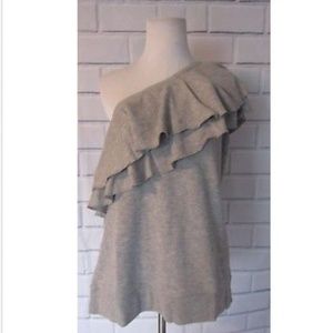 NWT CHELSEA28 Ruffle One Shoulder Top Sz L Gray
